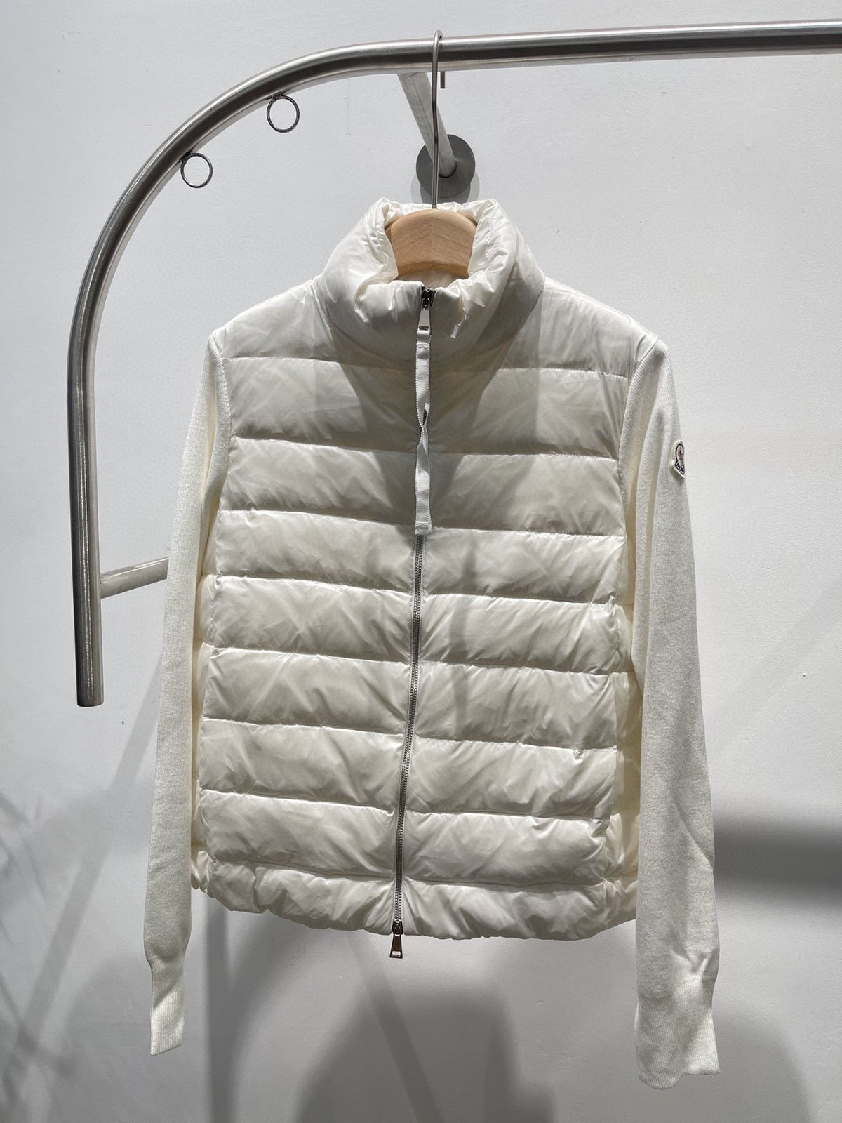 Moncler Quilted Knit-Sleeve Down Jacket — front