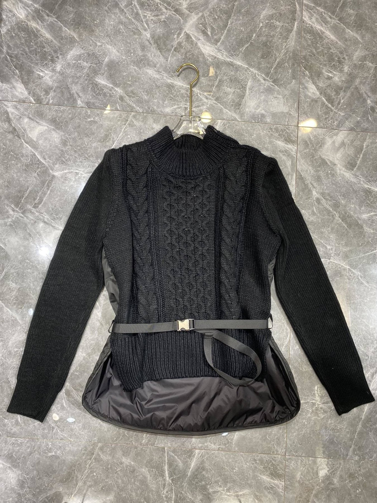 Moncler Belted Padded Panel Cable-Knit Sweater — front